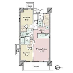 ザパームス祐天寺マスタープレイス 2LDKの間取図画像