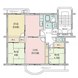名谷15団地63号棟 3LDKの間取図画像