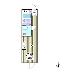 メゾンアルピナ北千住 2階ワンルームの間取り