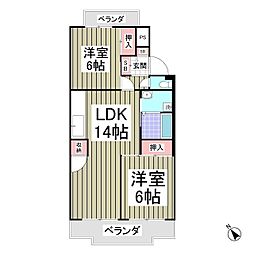 行田ハイツ1号棟 2LDKの間取図画像