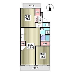 行田ハイツ2号棟 2LDKの間取図画像