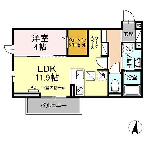 山梨県中央市成島(賃貸アパート1LDK・1階・40.38㎡)の写真 その2