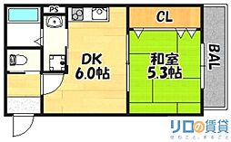 震雲マンション 1DKの間取図画像
