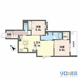 オルキデア クオーレ 3階2LDKの間取り