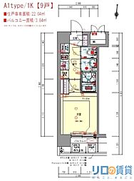 プレサンスOSAKA三国ネオス 10階1Kの間取り