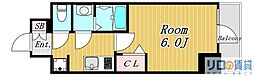 バウスフラッツ新大阪 1Kの間取図画像