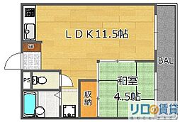 エクセレント上新サンウイング 1LDKの間取図画像