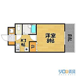 エクセレント上新12 1Kの間取図画像