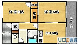 いほりコーポ1棟 2DKの間取図画像