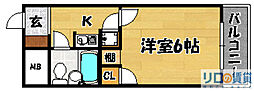 トーカン東淀川キャステール 1Kの間取図画像