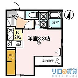 キューブコート東三国 1Kの間取図画像