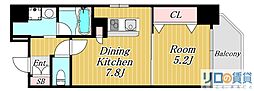 クリスタルグランツ新大阪 1DKの間取図画像