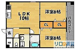 ネオハイツ井上 2LDKの間取図画像