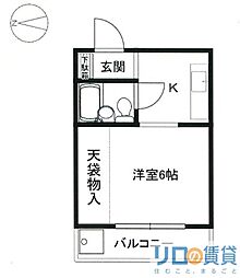 中山ハイツ 1Kの間取図画像
