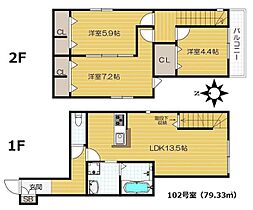 パン　フローラ 102 ｜ 大阪府大阪市東住吉区住道矢田4丁目（賃貸アパート2LDK・1階・79.33㎡） その2