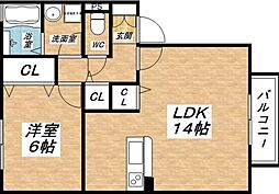エクセル平野 1階1LDKの間取り