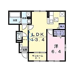 照ヶ丘2丁目アパート 1LDKの間取図画像