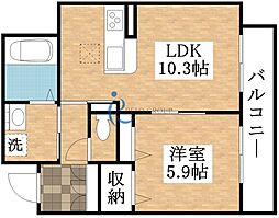 ブルーメ平野西 1LDKの間取図画像