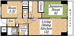 サンオークタツミ 2LDKの間取図画像