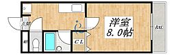 ドミール長原 1Kの間取図画像