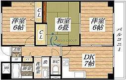 パラシオン平野 3DKの間取図画像