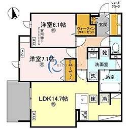グリーンコート杭全 2LDKの間取図画像