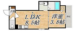 アパート鶏冠木 アパートカエデ 1LDKの間取図画像
