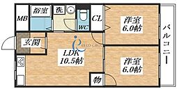 シャーロームヒラノ 2LDKの間取図画像