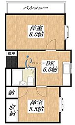 シャトー平野 2DKの間取図画像