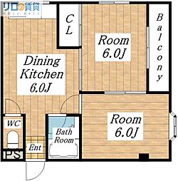 シャトー村井 2DKの間取図画像