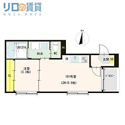 Nova Terrace平野市町 1LDKの間取図画像