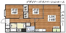 コーラルハイツ平野 2LDKの間取図画像