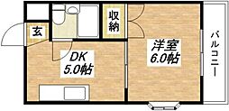平野西シャルマン 1DKの間取図画像