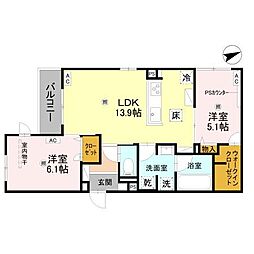 クラシスト勝山北 2LDKの間取図画像