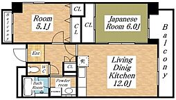 パストラル長原 2LDKの間取図画像