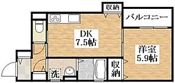 クリエオーレ照ヶ丘2 1LDKの間取図画像