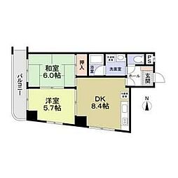 ウィスマ清水 7階2DKの間取り