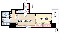 ルシェット白川公園 5階1LDKの間取り