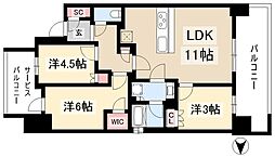 プレサンス名駅南ブリエ 6階3LDKの間取り