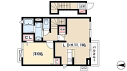 リバーサイドカルム 2階1LDKの間取り