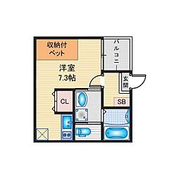 ハーモニーテラス高道町V 1階1Kの間取り