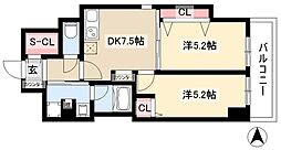 パークアクシス新栄 2階2DKの間取り