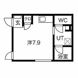 プリシェール杉栄 1階ワンルームの間取り