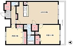 ロイジェント日吉 12階2LDKの間取り