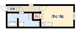 Pre cher 浄心 1階ワンルームの間取り