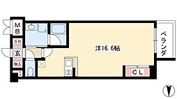 グラヴィス鶴舞 3階ワンルームの間取り
