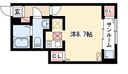 エレガンス牛立 1階ワンルームの間取り