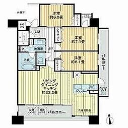 ライオンズ代官町レジデンス 12階3LDKの間取り