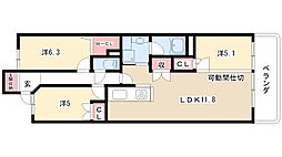 レジディア泉 3階3LDKの間取り