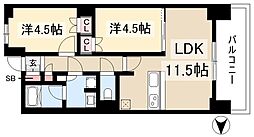 プレサンス名駅南ブリエ 7階2LDKの間取り
